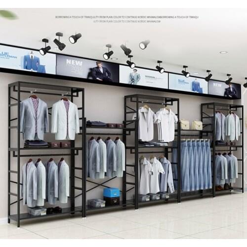Clothing store display stand floor-to-ceiling double-layer hanger for men and womens clothing store shelves display cabinet iro