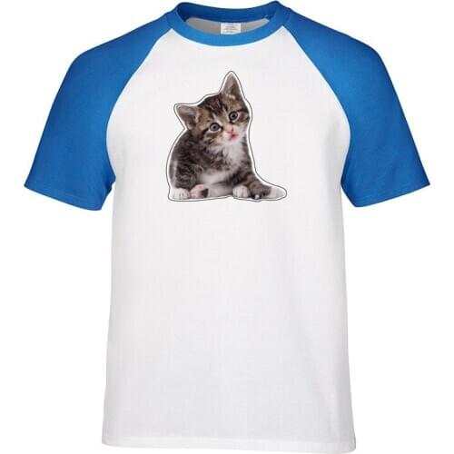 High Quality Cotton Tees Tops Cute kitten or cat animal Print Raglan sleeve Round Neck short sleeve t shirt
