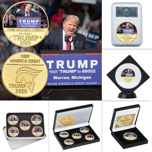 WR Trump 2020 US President Collectable Coins Set with Coin Holder Gold Original Challenge Coin for Souvenirs Gifts Dropshipping