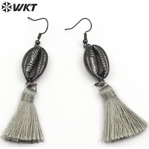 WT-E444 Wholesale New Arrive Custom designs Cute Earrings Tassel with Cowrie shell Tassel beautiful for women jewelry