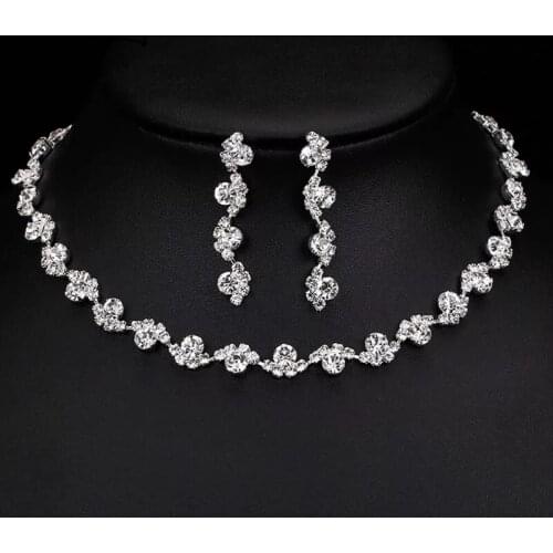 Bridal Wedding Jewelry Sets Necklace and Earrings Rhinestone Crystal Jewelry