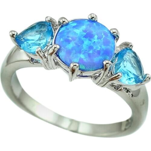 Blue Fire Opal Blue Stone Silver Plated Rings for Women 92B