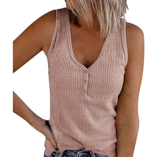 2021 Summer Woman Fashion Loose Tank Top Half Cardigan Buttons Solid Color V-Neck Sleeveless Vest Casual Large Size T-Shirt Tops