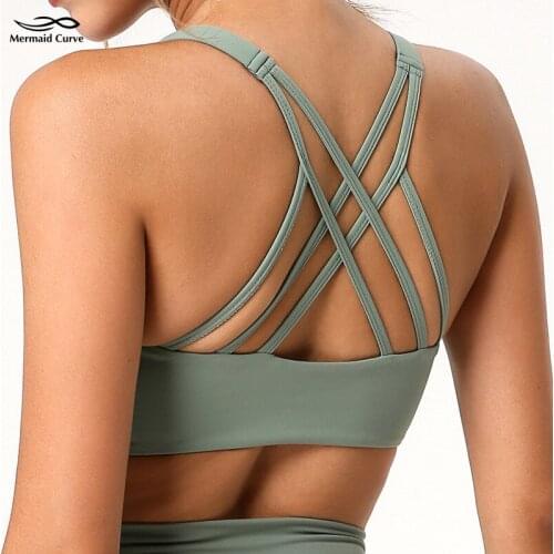 Mermaid Curve Padded Yoga Bra Front Curved Line Patchwork Gathering Chest Bra Fitness Top Push up Women Sports Bra Plus size