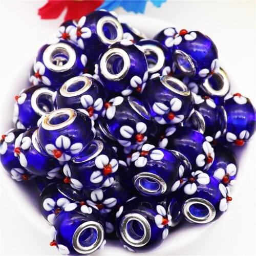 10Pcs Color Flower Wholesale Lot Glass Lampwork Spacer Beads Fit Pandora Bracelet Bangle Pendant Necklace Jewelry Making Women