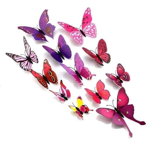 12 Pieces Removable 3D Colorful Butterfly Wall Stickers DIY Art Decor PVC Wallpaper for Living Room