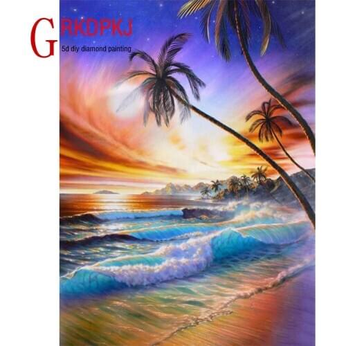 2018 new diamond painting landscape painting diamond embroidery mosaic wave home decoration painting beach unfinished painting