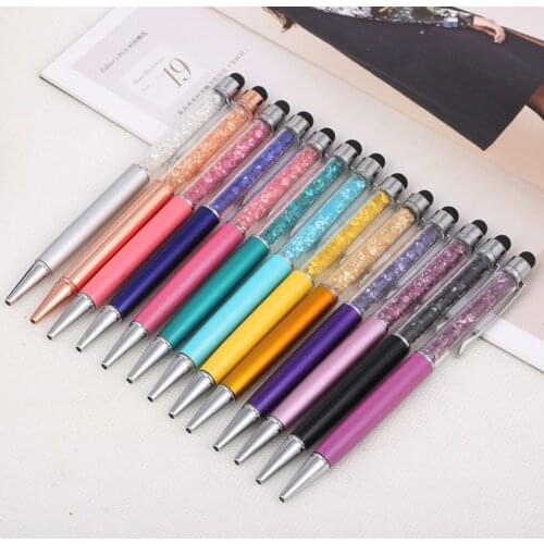 25 PCs Business Office Touch Screen Crystal Pen Polychromatic Atom Pen Rotary Touch Screen Metal Ball Pen