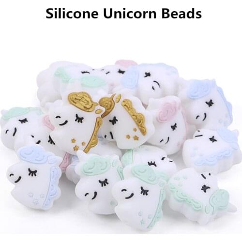 Chenkai 50PCS Silicone Unicorn Teether Beads DIY Baby Animal Cartoon Chewing Pacifier Dummy Sensory Jewelry Gift Toy Accessories