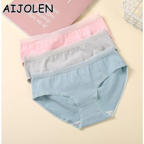 AIJOLEN Low Waist Pure Cotton Lace Panties Solid Color Ladies Underwear Comfortable And Breathable Close-fitting Underwear