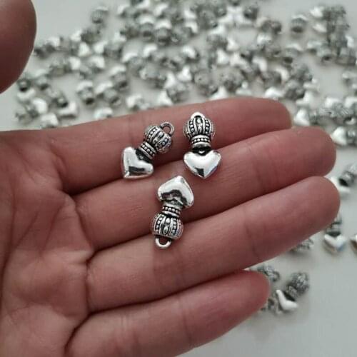 Antique Silver Alloy Crown Heart Charm Pendant For Jewelry Making