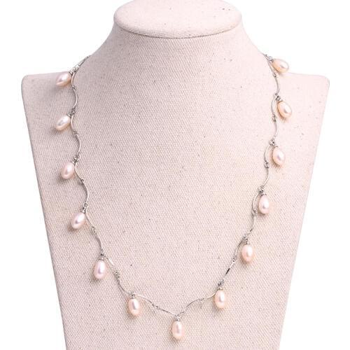 Natural Water Drop Freshwater Pearl Chain Choker Necklace Fashion Jewelry Gift For Women 18 inch Silver Plated Fashion Jewelry