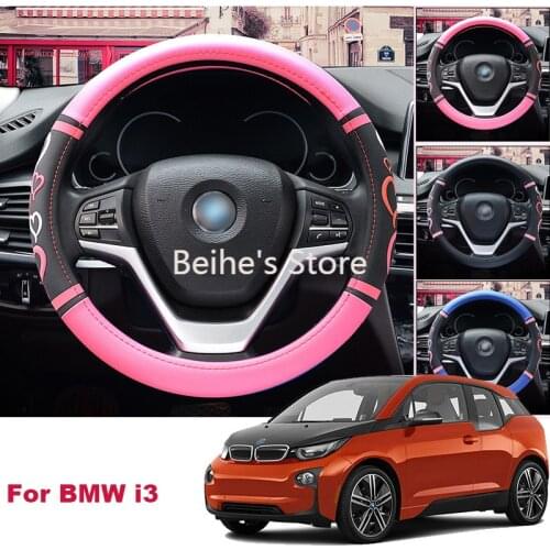 For BMW i3 Non-slip Car Steering Wheel Cover PU Leather 38CM Size M Size Lovey Sweetheart steering wheel cover