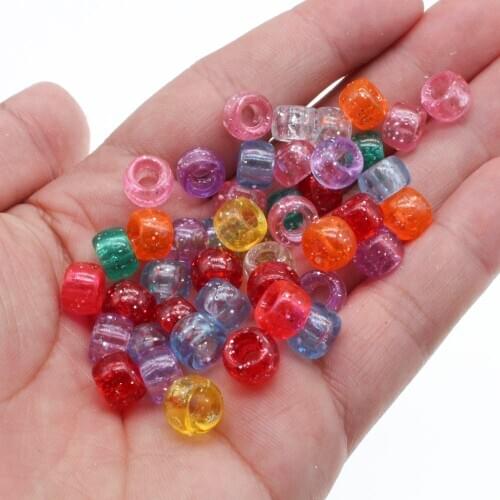 CHONGAI 100Pcs Clear Starry Sky Big Hole Acrylic Beads Candy Color Spacer Beads For Jewelry Making DIY 6X9mm