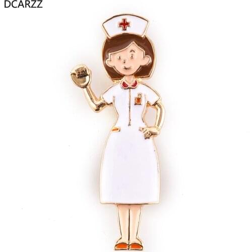 DCARZZ Nurse Shape Brooches Pins Classic Jewelry Medical Doctor Lapel Pins Badge Romantic Enamel Vintage Pins Metal Women Gift