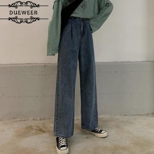 Dueweer Jeans Women Wide Leg High Waist Trousers Vintage BF Casual Solid Streetwear Daily Korean Style Chic All-match Pants