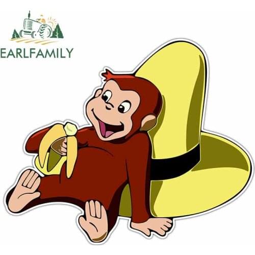 EARLFAMILY 13cm x 10.8cm for Curious George Kids Cartoon Fine Decal Funny Car Stickers Windshield Bumper Windows Vinyl JDM