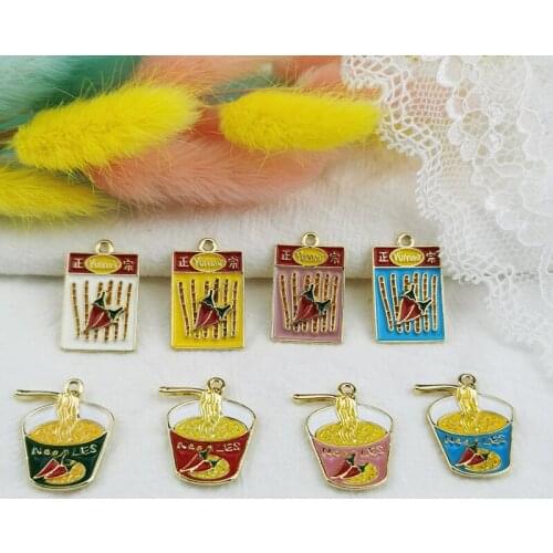 10pcs/pack Delicious Instant Noodles Spicy Strips Enamel Metal Charms Pendant Earring Decor DIY Fashion Jewelry Making Accessory