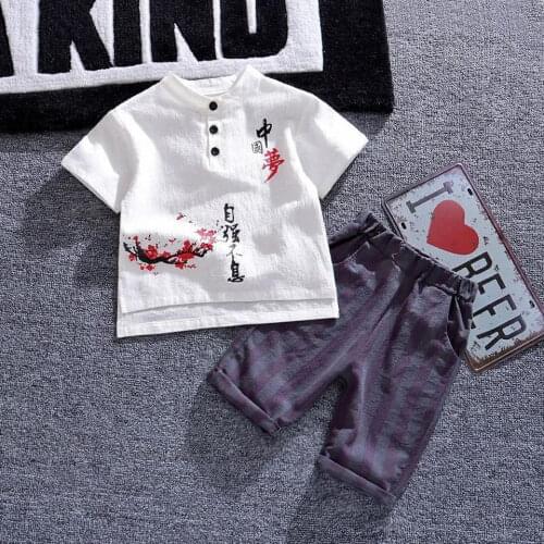 New 2Pcs Summer Kids Boys T-Shirt Shorts Outfits For Age 18M-8 Year Casual Fashion China Vintage Style Baby Boy Clothing Set