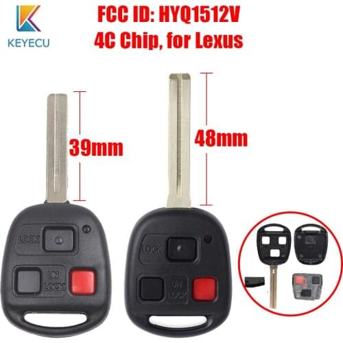 Keyecu 3 Buttons Smart Remote Car Key Fob 4C Chip Short 39mm / 48mm Blade for Lexus GX470 LX470 1998 1999 2000 FCC ID: HYQ1512V