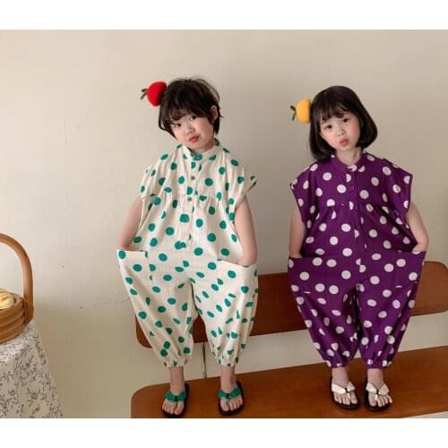 2021 new stylish girls boys dots overalls fashion summer kids jumpsuit