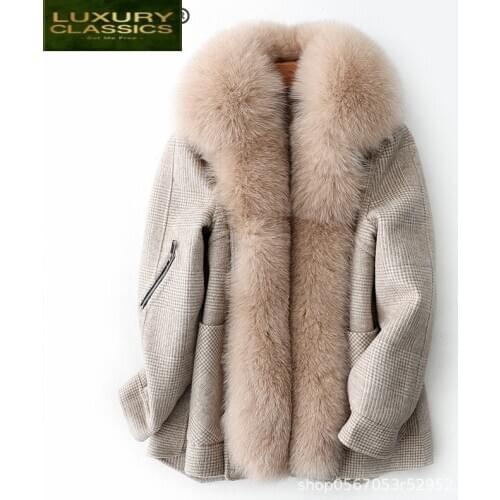 Rabbit Fur Coat Real Female 2021 Thick Women Wool Jacket + Large Fox Fur Collar Warm Casual Womens Winter Jacket 865205