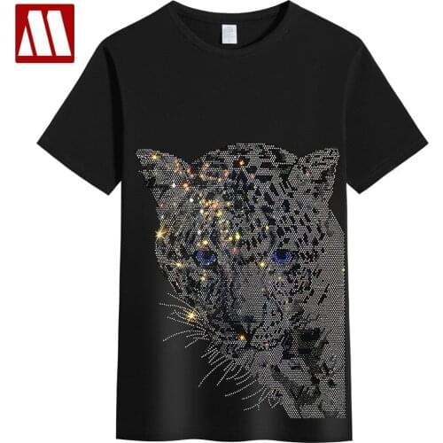 Best-Selling Male Leopard Print Diamond T-shirt Short-Sleeved Streetwear Casual Fashion Design Slim Brand Men And Women T Shirts