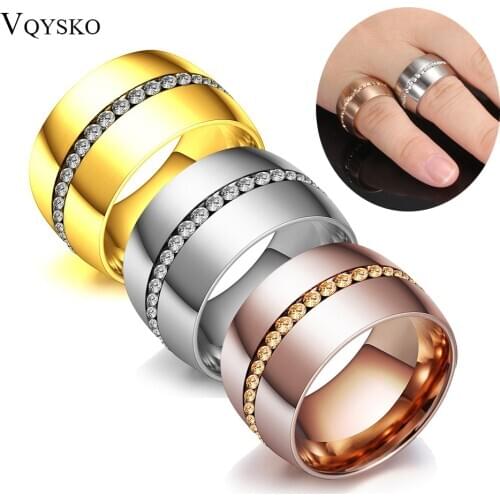 Fashion Luxury Wedding Bijoux Ring For Women New Stainless Steel Gold Color Crystal Rings Fine Party Wedding Jewelry Wholesale