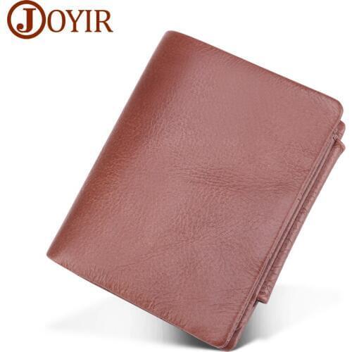 JOYIR Genuine Leather Men Wallets Vintage Trifold Wallet Zipper&Hasp Coin Pocket Cow Leather Purse RFID Wallet For Men portfel