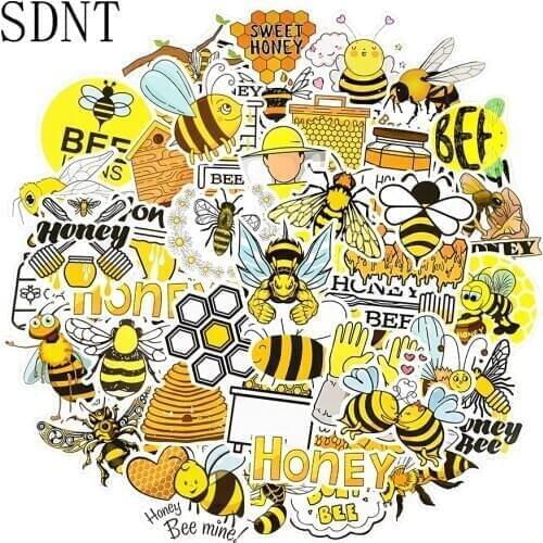 50 PCS Bee Animal Stickers Pack Hardworking Cute Bee Cartoon Stickers for Kids Toys DIY Scrapbook Water Cup Bike Laptop Sticker