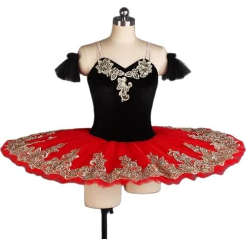 New Arrival Pre-professional Ballet Tutu Girl & Women Stage Performance Ballet Costume Dance Tutu Black Top and Red Tulle Tutu