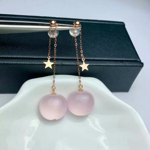 SHILOVEM 18k yellow gold real natural ROSE QUARTZ Drop Earrings classic wholesale Fine women gift party new myme12.514882fj