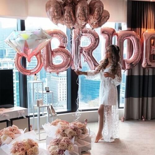 Bachelorette Party Decorations Bridal Shower Bride To Be foil balloons hanigng garland Diamond Rose Gold Party Decoration globos