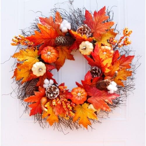55cm Autumn Pumpkin, Maple Leaf Wreath, Thanksgiving Halloween Door Decoration Wedding home decor