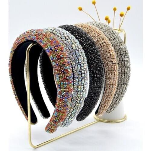 INS Fashion Baroque Style Women Rhinestone Headbands Full Crystal Sponge Hairband Diamante Headwear