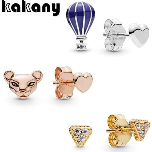 High Quality Fashion 925 Sterling Silver Lion Princess And Heart Earrings Hot Air Balloon Sparkling Zircon Girls Fashion Jewelry