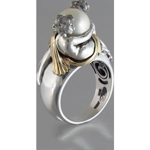 Couple Lover Round Pearl Ring Silver Color Wedding Band Vintage Engagement Rings For Women Gift Fashion Jewelry anillos D5T618