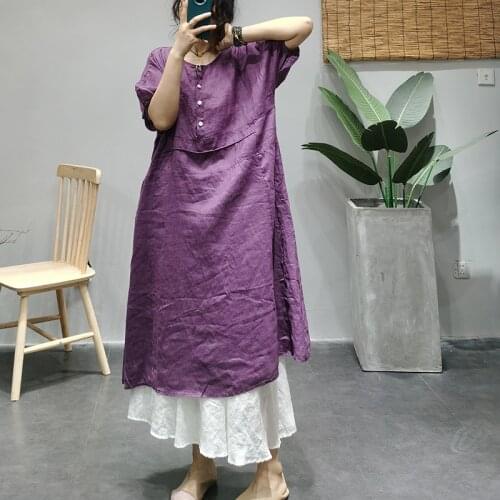 Summer Dress Women Retro Large size Casual Dress 2021 New Ladies O-Neck Button Short Sleeve Loose Mori girl Dress