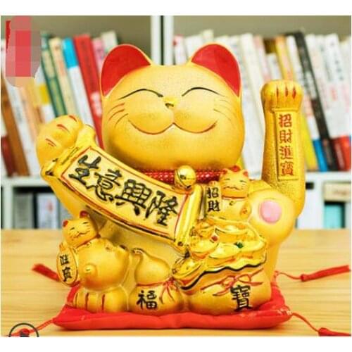 10-14 inch Gold Electric Shake Hand Money Cat Decoration Large Ceramic Fortune Cat Shop Gifts Maneki Neko Waving Hand Lucky Cat