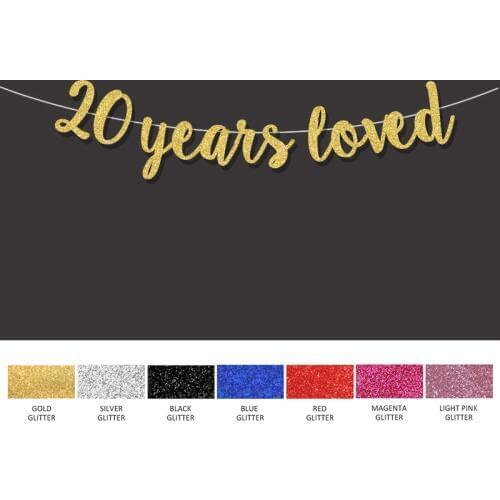 20 years loved banner 20th happy birthday decoration for gold glitter sign wedding anniversary party decor