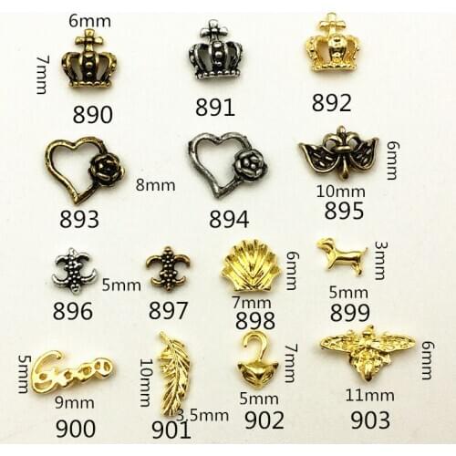 50pcs/pack Japan Korea Alloy Nail Art Crown Heart Bee Fox Feather Metal Accessories Decoration for Phototherapy Nail Sticker DIY