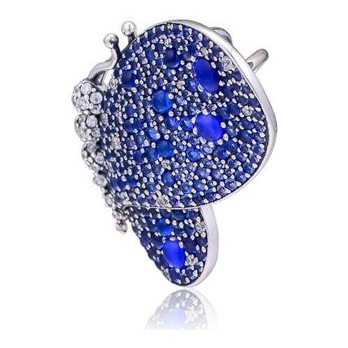 925 silver Beads Dazzling Blue Butterfly Brooch Fits Beaded Snake Chain Bracelets Sterling Silver Fashion Female DIY Beads