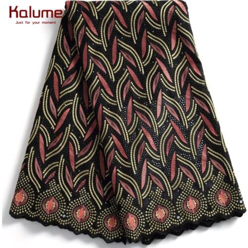 Kalume Hole African Swiss Cotton Lace Fabric 5 Yards Nigerian Swiss Voile Lace Fabric Stones For Dress Swiss Cotton Fabric F2266