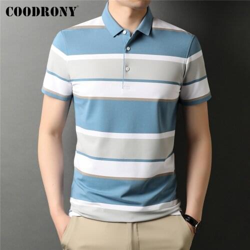 COODRONY Brand Summer New Arrival Casual Short Sleeve Soft Cotton Polo-Shirt Men Clothing Contrast Color Big Striped Tops C5308S