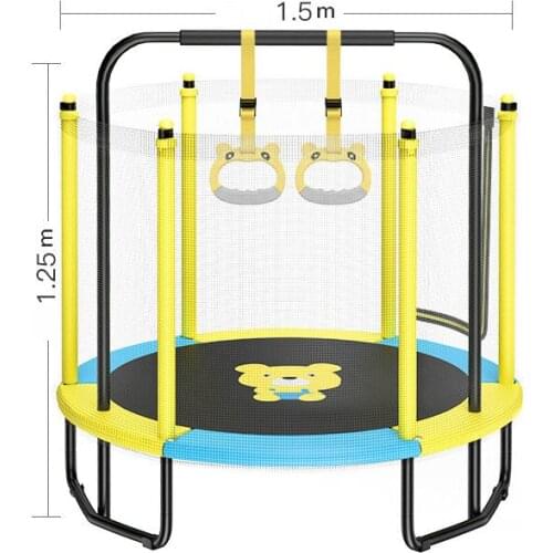 Indoor Outdoor Children Trampoline With Handle & Safety Net, 60 Inch Diameter Kids Bounce Bed