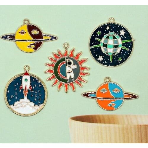 5pcs/lot Planet Rocket Astronaut Stars Enamel Charms Pendant For Jewelry Making DIY Bracelet Earrings Necklace Girls Gift XL982