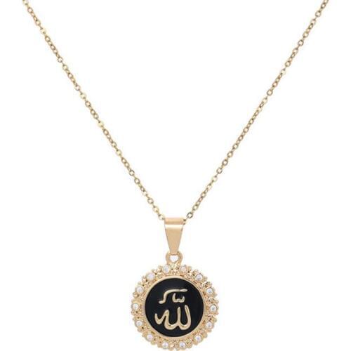Fooderwerk Jewelry Middle East Religious Allah Round Drop Oil Zirconium Pendant Necklace For Men Women