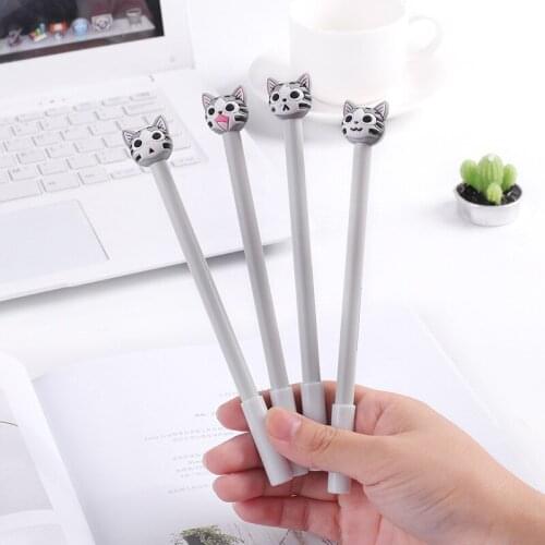 1pcs Cheese Cat Head Gel Pen School Stationeries School Supplies Lovely Kawaii Cute Beautiful Colour Office Black 0.5mm