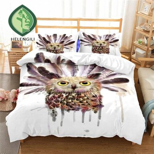HELENGILI 3D Bedding Set Owl Print Duvet cover set lifelike bedclothes with pillowcase bed set home Textiles #LX-11
