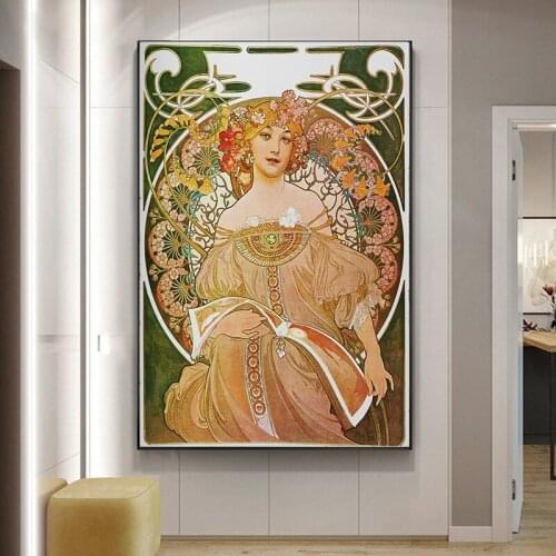 Alphonse Mucha Canvas Art Posters and Prints Art Vintage Woman Canvas Paintings on The Wall Art Pictures for Living Room